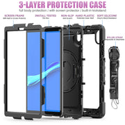For Lenovo Tab M10 HD TB-X306X Shockproof Colorful Silicone + PC Protective Tablet Case with Holder & Shoulder Strap & Hand Strap(Black)