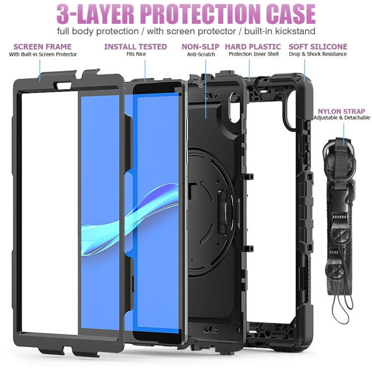 For Lenovo Tab M10 HD TB-X306X Shockproof Colorful Silicone + PC Protective Tablet Case with Holder & Shoulder Strap & Hand Strap(Black)