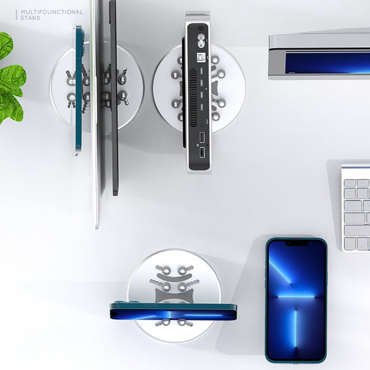 R-JUST BJ15 Aluminum Alloy Adjustable Magnetic Multi-function Disc Data Cable Storage Fixed Base Mobile Phone Laptop Bracket(Silver Gray) - Cable Organizer by R-JUST | Online Shopping South Africa | PMC TechLife