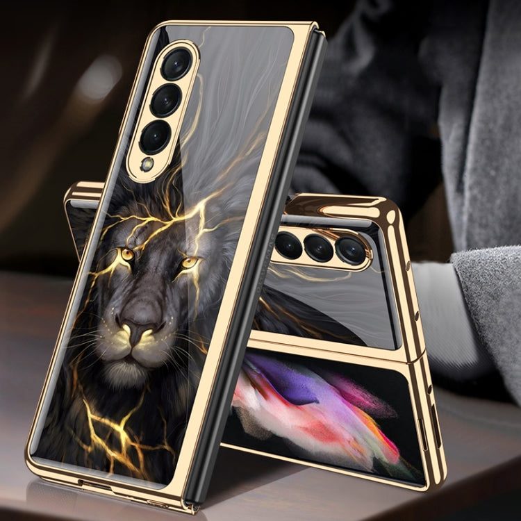 For Samsung Galaxy Z Fold3 5G GKK Electroplating Painted Tempered Glass Phone Case(Lion) - Galaxy Phone Cases by GKK | Online Shopping South Africa | PMC TechLife | Buy Now Pay Later Mobicred