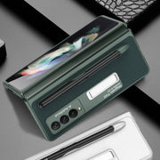 For Samsung Galaxy Z Fold3 5G GKK Ultra-thin PC + PU Phone Flip Case with Holder & Pen Slot(Cross Texture)