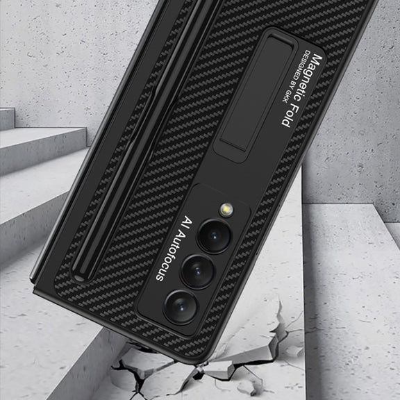 For Samsung Galaxy Z Fold3 5G GKK Ultra-thin PC + PU Phone Flip Case with Holder & Pen Slot(Cross Texture)