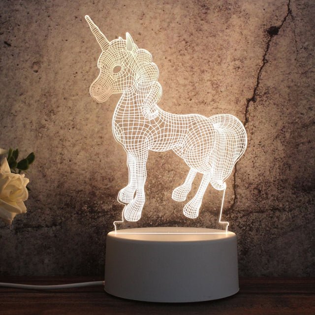White Base Creative 3D Tricolor LED Decorative Night Light, Plug Version, Shape:Unicorn(White-Warm-Warm White)