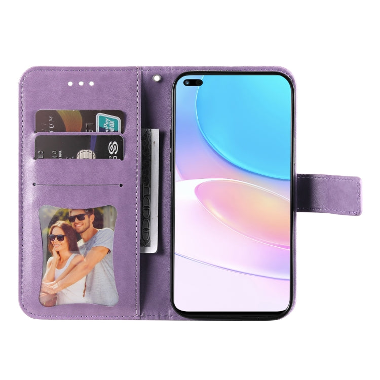 For Huawei nova 8i / Honor 50 Lite 7-petal Flowers Embossed Flip Leather Phone Case with Holder & Card Slots(Light Purple) - free shipping - PMC TechLife - Order now!