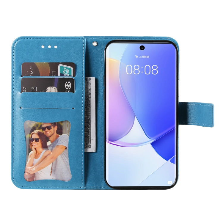 For Huawei nova 9 / Honor 50 7-petal Flowers Embossed Flip Leather Phone Case with Holder & Card Slots(Blue) - free shipping - PMC TechLife - Order now!