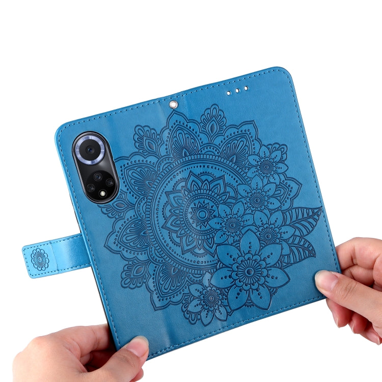 For Huawei nova 9 / Honor 50 7-petal Flowers Embossed Flip Leather Phone Case with Holder & Card Slots(Blue) - free shipping - PMC TechLife - Order now!