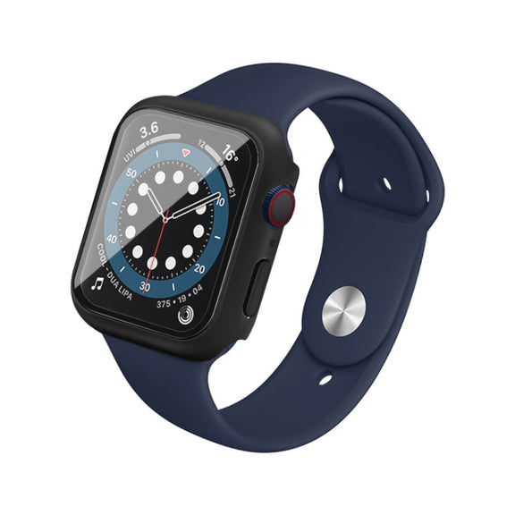 IMAK Shockproof PC Protective Case with Tempered Glass Film For Apple Watch Series 6 & SE & 5 & 4 44mm(Black) - Watch Cases by imak