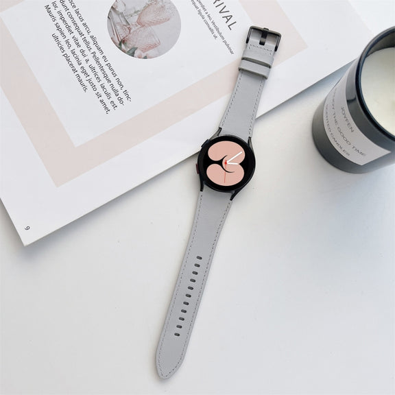 For Samsung Galaxy Watch4 40mm / 44mm Double-sided Leather Strap Watch Band(Grey)