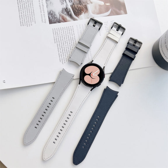 For Samsung Galaxy Watch4 40mm / 44mm Double-sided Leather Strap Watch Band(Grey)