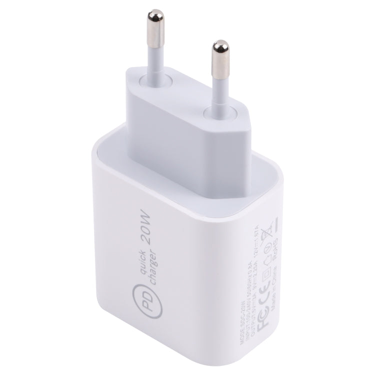 SDC-20W PD USB-C / Type-C Travel Charger + 1m 20W USB-C / Type-C to 8 Pin Data Cable Set, EU Plug(White) - free shipping - PMC TechLife - Order now!