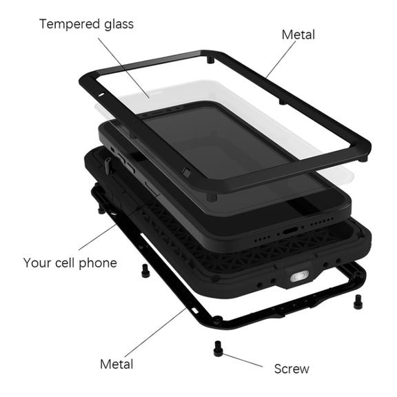 For iPhone 13 Pro LOVE MEI Metal Shockproof Life Water-resistant Dustproof Protective Phone Case (Black)