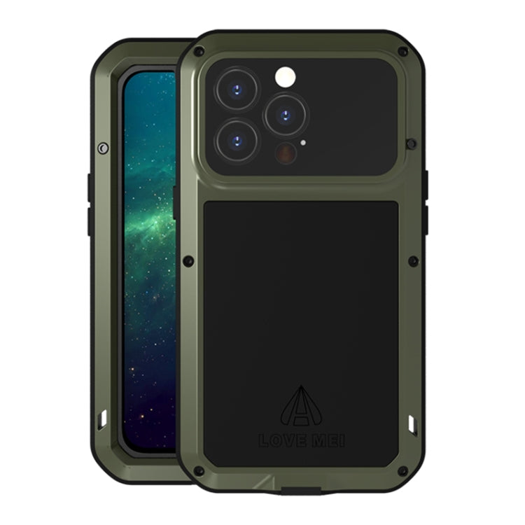 For iPhone 13 Pro LOVE MEI Metal Shockproof Life Waterproof Dustproof Protective Phone Case (Army Green) - free shipping - PMC TechLife - Order now!