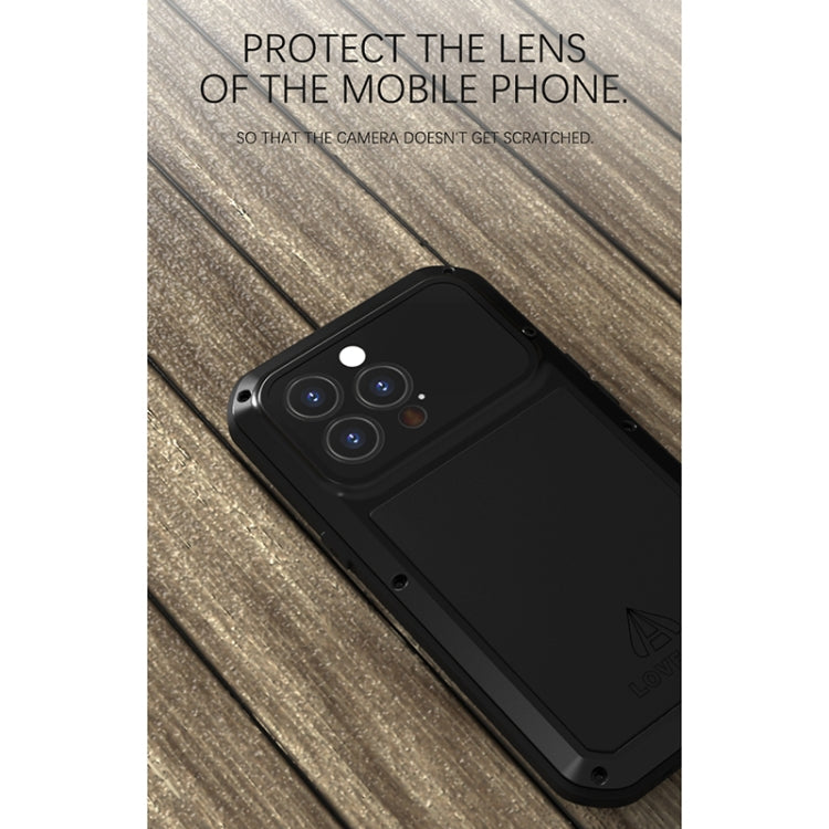 For iPhone 13 Pro LOVE MEI Metal Shockproof Life Water-resistant Dustproof Protective Phone Case (Army Green)
