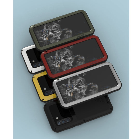 For Samsung Galaxy S21 FE LOVE MEI Metal Shockproof Water-resistant Dustproof Protective Phone Case with Glass(Black)