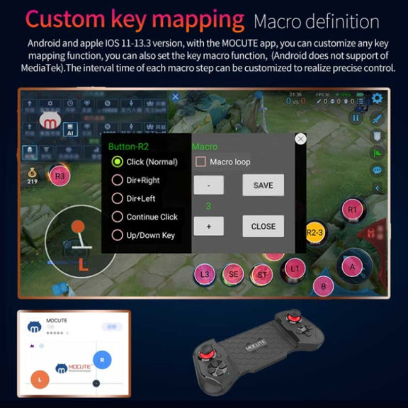 MOCUTE 060 Stretch Dual Joystick Bluetooth Gamepad For Android & iOS(Red+Blue)