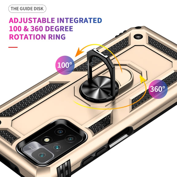 For Xiaomi Redmi 10 Shockproof TPU + PC Phone Case with 360 Degree Rotating Holder(Gold)