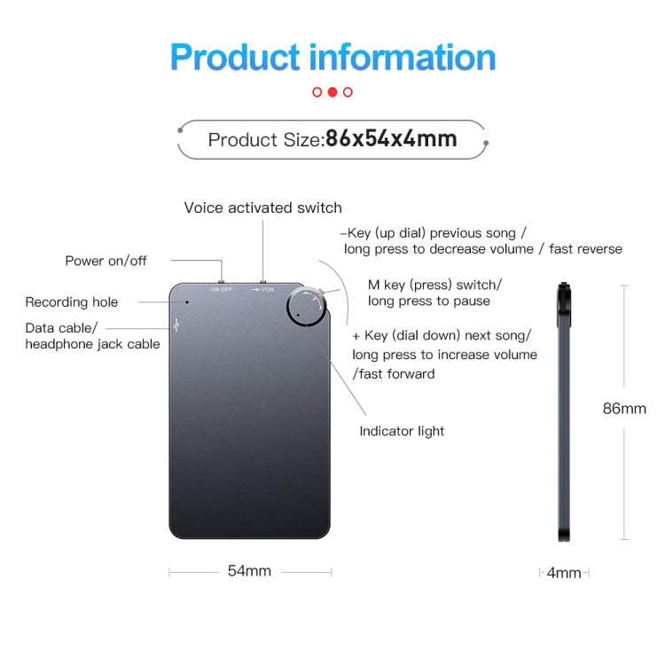 K2 Portable Ultra-thin Card Voice Recorder, Capacity:4GB(Black)