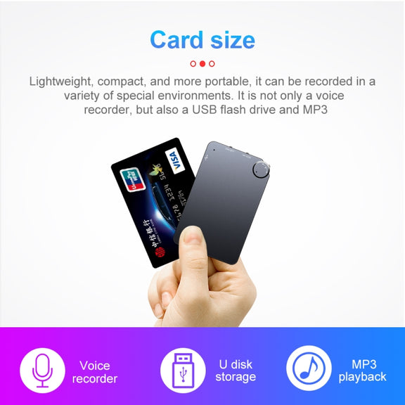 K2 Portable Ultra-thin Card Voice Recorder, Capacity:4GB(Black)