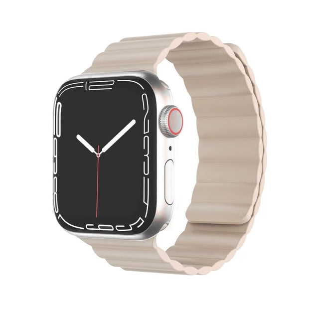 Mutural Liquid Silicone Magnetic Strap Watch Band For Apple Watch Series 9&8&7 41mm / SE 3&SE 2&6&SE&5&4 40mm / 3&2&1 38mm(Starlight)