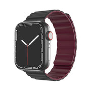 Mutural Moran Series Liquid Silicone Magnetic Strap Watch Band For Apple Watch Ultra 49mm&Watch Ultra 2 49mm / Series 9&8&7 45mm / SE 3&SE 2&6&SE&5&4 44mm / 3&2&1 42mm(Black + Wine Red)