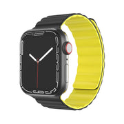 Mutural Moran Series Liquid Silicone Magnetic Strap Watch Band For Apple Watch Ultra 49mm&Watch Ultra 2 49mm / Series 9&8&7 45mm / SE 3&SE 2&6&SE&5&4 44mm / 3&2&1 42mm(Black + Yellow)