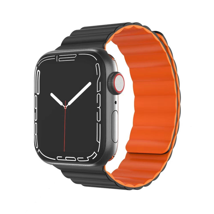 Mutural Moran Series Liquid Silicone Magnetic Strap Watch Band For Apple Watch Ultra 49mm&Watch Ultra 2 49mm / Series 9&8&7 45mm / SE 3&SE 2&6&SE&5&4 44mm / 3&2&1 42mm(Black + Orange) - Watch Bands by Mutural