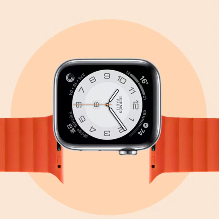 Mutural Moran Series Liquid Silicone Magnetic Strap Watch Band For Apple Watch Ultra 49mm&Watch Ultra 2 49mm / Series 9&8&7 45mm / SE 3&SE 2&6&SE&5&4 44mm / 3&2&1 42mm(Grey + Orange)