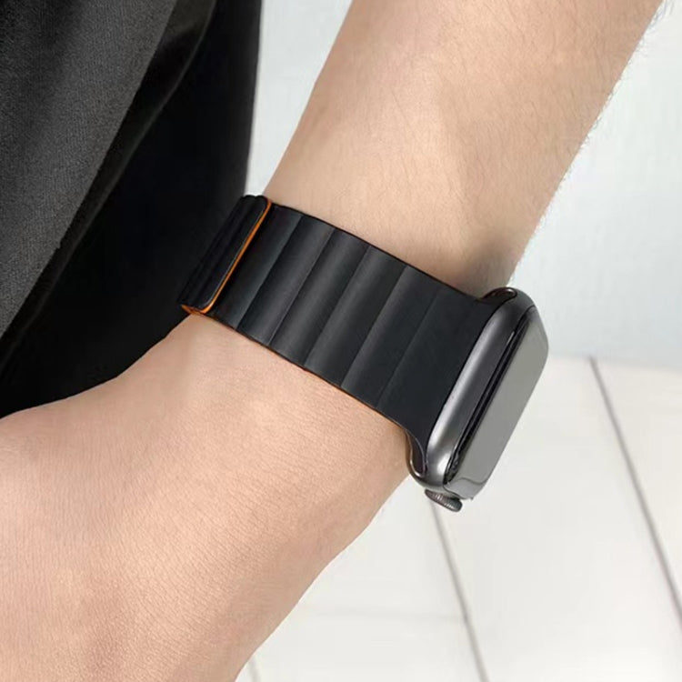 Mutural Moran Series Liquid Silicone Magnetic Strap Watch Band For Apple Watch Ultra 49mm&Watch Ultra 2 49mm / Series 9&8&7 45mm / SE 3&SE 2&6&SE&5&4 44mm / 3&2&1 42mm(Black + Orange) - Watch Bands by Mutural