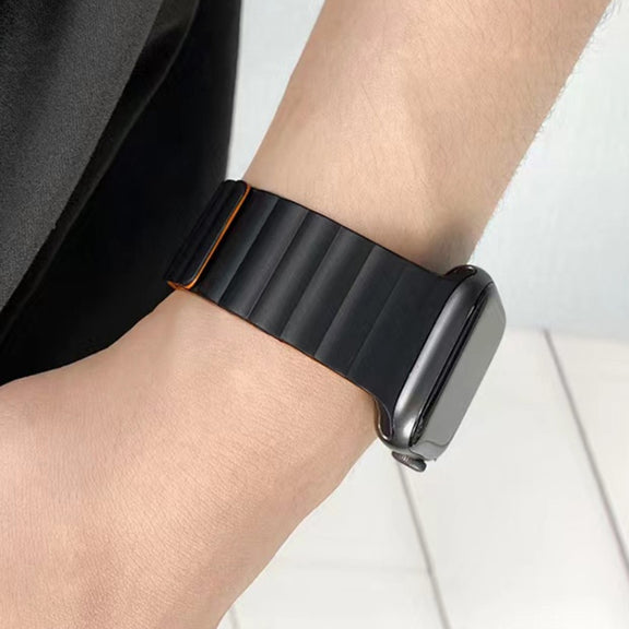 Mutural Moran Series Liquid Silicone Magnetic Strap Watch Band For Apple Watch Ultra 49mm&Watch Ultra 2 49mm / Series 9&8&7 45mm / SE 3&SE 2&6&SE&5&4 44mm / 3&2&1 42mm(Grey + Orange)