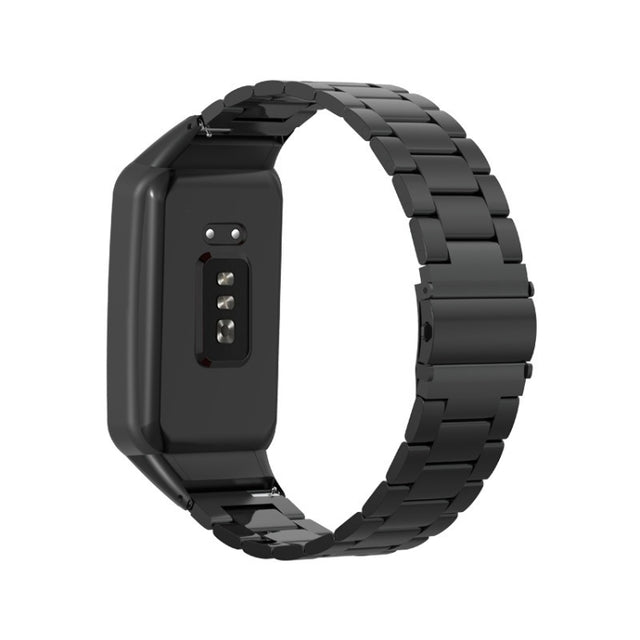For OPPO Watch Free NFC Stainless Steel Three-bead Watch Band(Black)