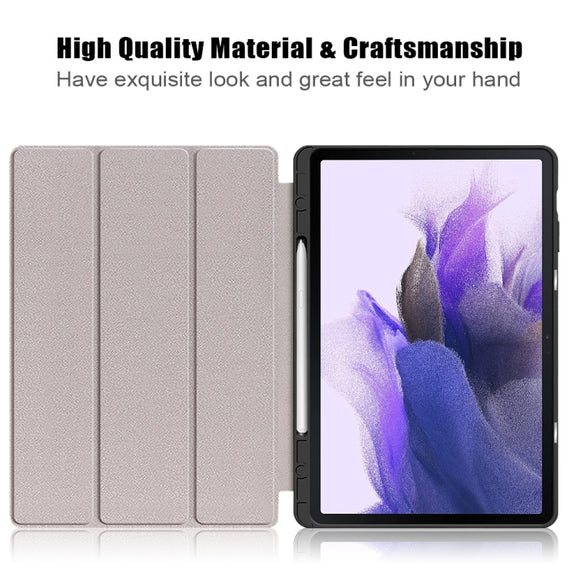 For Samsung Galaxy Tab S7 FE 12.4 Solid Color TPU Horizontal Flip Tablet Leather Case with 3-Fold Holder & Sleep / Wake-up Function(Black)