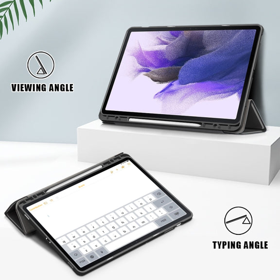For Samsung Galaxy Tab S7 FE 12.4 Solid Color TPU Horizontal Flip Tablet Leather Case with 3-Fold Holder & Sleep / Wake-up Function(Black)