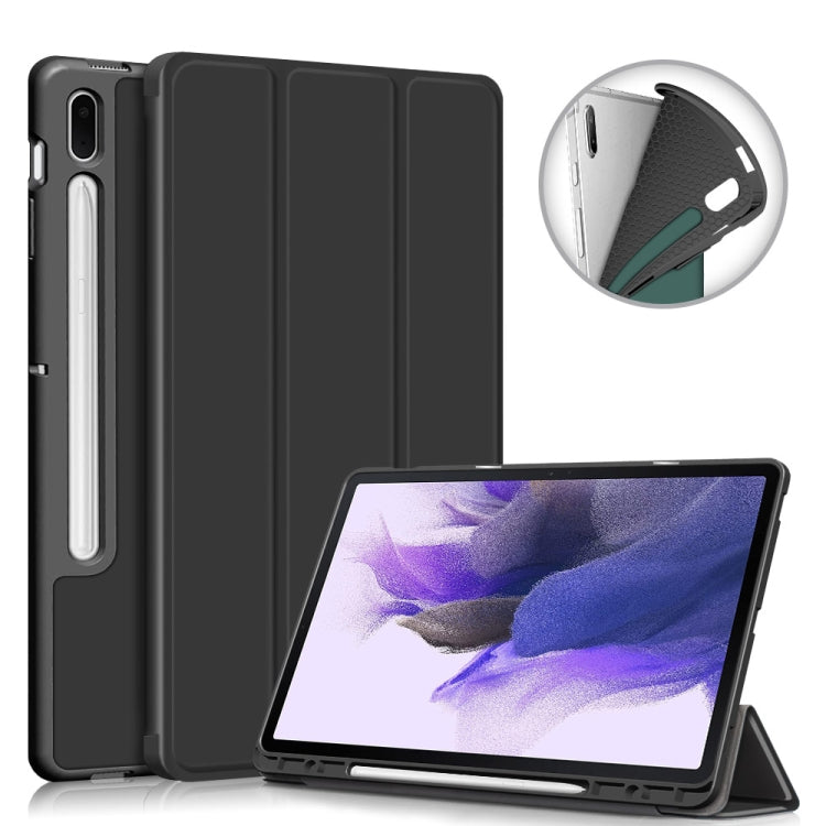 For Samsung Galaxy Tab S7 FE 12.4 Solid Color TPU Horizontal Flip Tablet Leather Case with 3-Fold Holder & Sleep / Wake-up Function(Black) - free shipping - PMC TechLife - Order now!