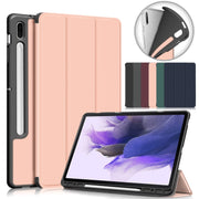For Samsung Galaxy Tab S7 FE 12.4 Solid Color TPU Horizontal Flip Tablet Leather Case with 3-Fold Holder & Sleep / Wake-up Function(Black)