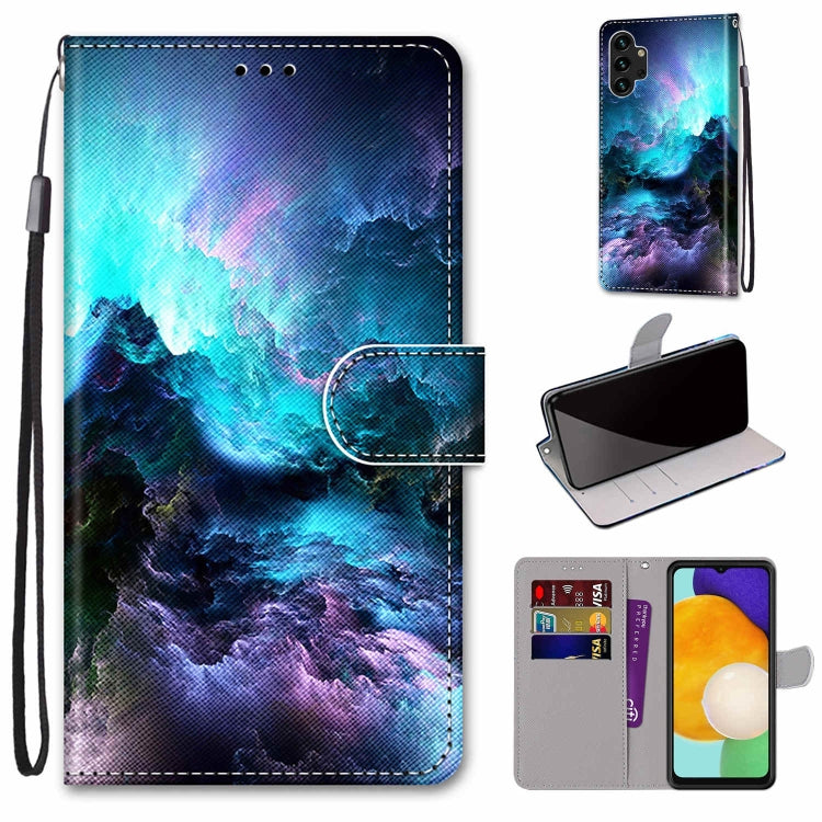 For Samsung Galaxy A13 4G Coloured Drawing Cross Texture Horizontal Flip Leather Phone Case with Holder & Card Slots & Wallet & Lanyard(Colorful Clouds)