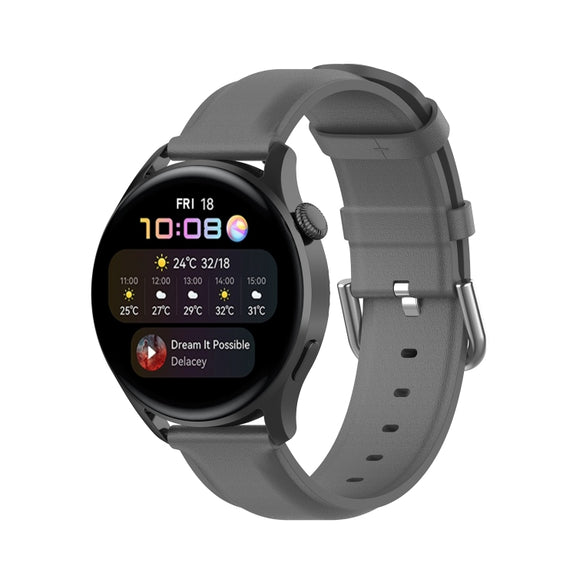 For Huawei Watch GT 3 46mm/GT Runner 22mm Round Tail Leather Watch Band(Grey)