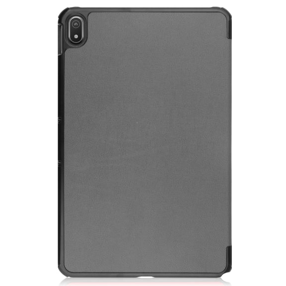 For Nokia T20 Three-folding Holder Custer Texture Leather Tablet Case(Grey)