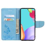 For Samsung Galaxy A33 5G Butterfly Embossed Horizontal Flip Leather Phone Case with Card Slot & Holder(Blue)
