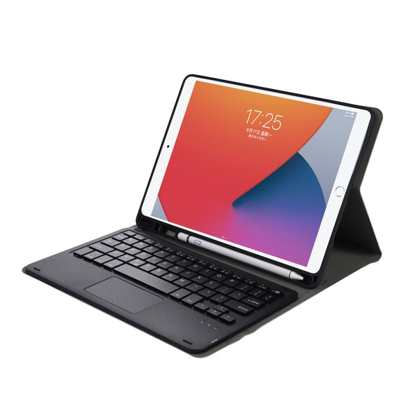 A11B-A Lambskin Texture Square Keycap Bluetooth Keyboard Leather Case with Touch Control For iPad Air 5 / 4 2020 10.9 / Pro 11 inch 2021 & 2020 & 2018(Blue)