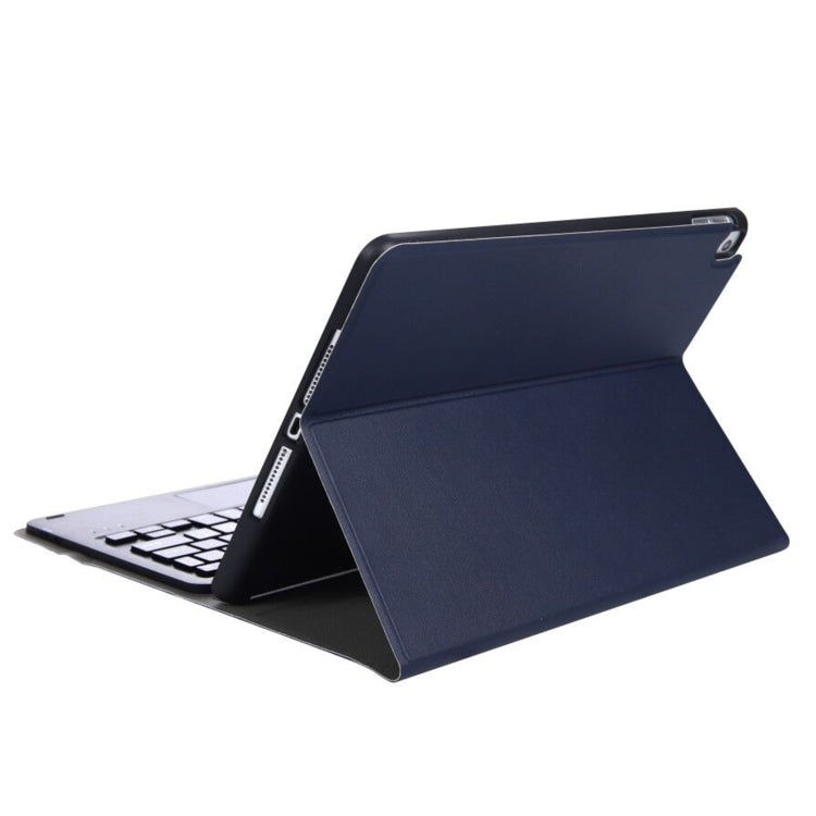 A11B-A Lambskin Texture Square Keycap Bluetooth Keyboard Leather Case with Touch Control For iPad Air 5 / 4 2020 10.9 / Pro 11 inch 2021 & 2020 & 2018(Blue)