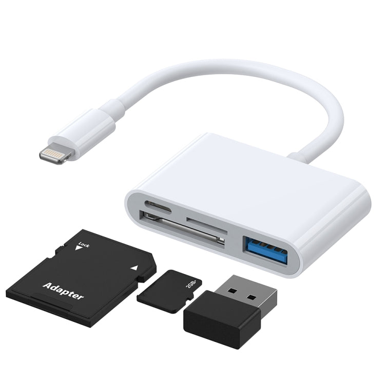 JOYROOM S-H142 4 in 1 8 Pin to SD / TF Card + 8 Pin Charge + USB Interface OTG Camera Reader Adapter(White) - Converter & Adapter by JOYROOM | Online Shopping South Africa | PMC TechLife | Buy Now Pay Later Mobicred