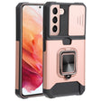For Samsung Galaxy S22 5G Sliding Camera Cover Design PC + TPU Shockproof Phone Case with Ring Holder & Card Slot(Rose Gold) - Galaxy S22 5G Cases by PMC TechLife | Online Shopping South Africa | PMC TechLife