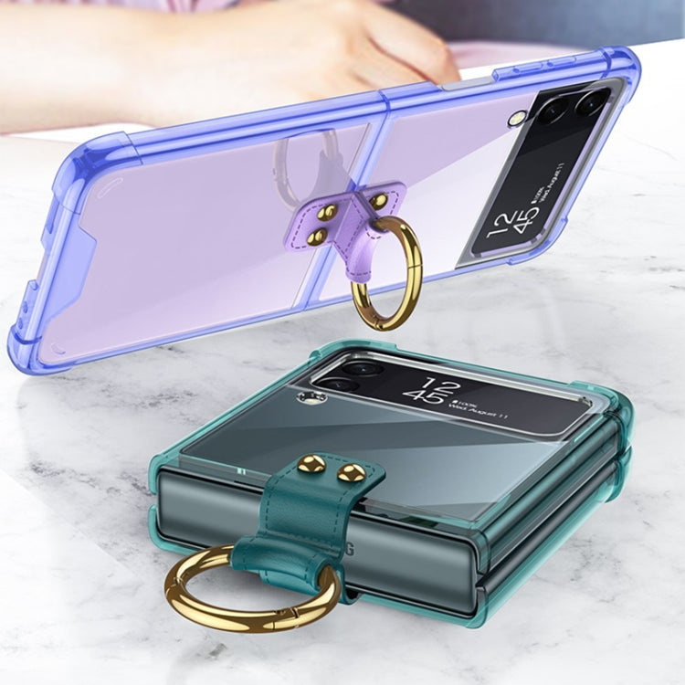 For Samsung Galaxy Z Flip3 5G GKK Shockproof Airbag Phone Case with Ring Holder(Transparent Green) - Galaxy Phone Cases by GKK | Online Shopping South Africa | PMC TechLife | Buy Now Pay Later Mobicred