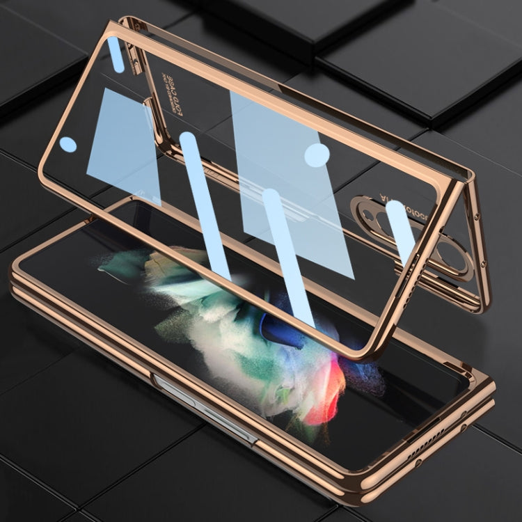 For Samsung Galaxy Z Fold3 5G GKK Integrated Electroplating + Glass Phone Case with Pen Slot(Gold)