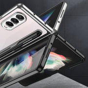 For Samsung Galaxy Z Fold3 5G GKK Integrated Electroplating + Glass Phone Case with Pen Slot(Gold)