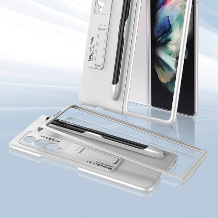 For Samsung Galaxy Z Fold3 5G GKK Ultra-thin PC Phone Flip Case with Holder & Pen Slot(Silver) - Galaxy Phone Cases by GKK | Online Shopping South Africa | PMC TechLife | Buy Now Pay Later Mobicred