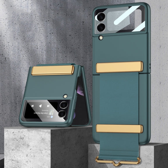 For Samsung Galaxy Z Flip3 5G GKK Ultra-thin Full Coverage Phone Case with Wristband(Green)