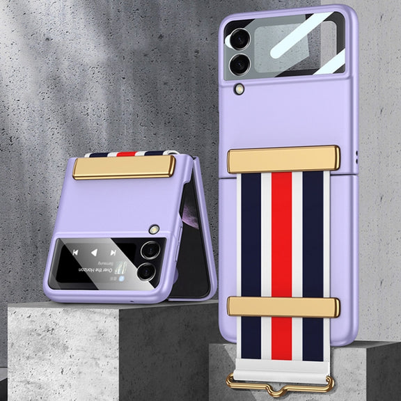 For Samsung Galaxy Z Flip3 5G GKK Ultra-thin Full Phone Flip Case with Color Wristband(Purple)