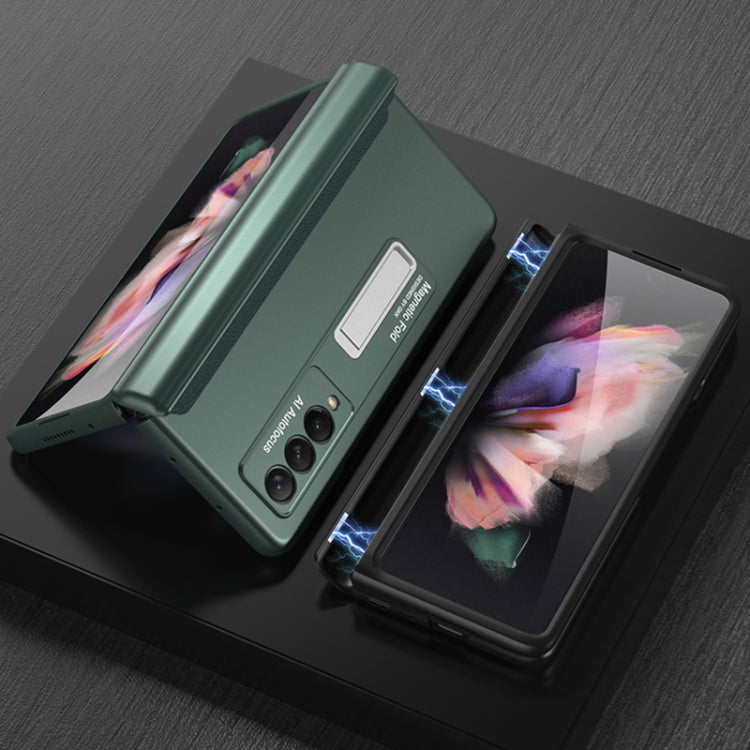 For Samsung Galaxy Z Fold3 5G GKK Magnetic Full Coverage Phone Flip Case with Holder(Dark Green)