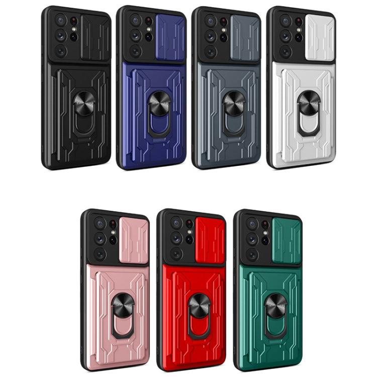 For Samsung Galaxy S21 Ultra 5G Camera Cover Phone Case with Card Slot & Holder(Black) - free shipping - PMC TechLife - Order now!